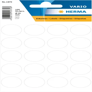 Etiket HERMA 1870 rond 19mm wit 100 stuks