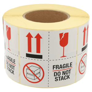 DULA Waarschuwingsetiket Fragile Do not stack 100x100 mm - Kern 76mm - 1000 per rol