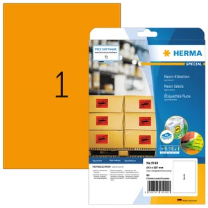 Etiket HERMA 5149 210x297mm A4 fluor oranje 20 stu