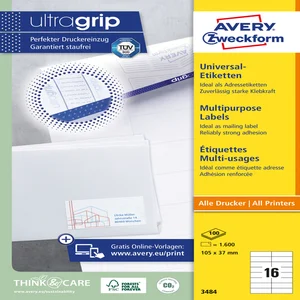 Etiket Avery 3484 105x37mm wit 1600 stuks