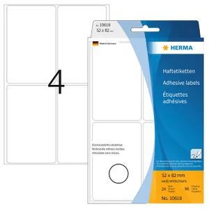 Etiket HERMA 10618 52x82mm verwijderbaar wit 96 st