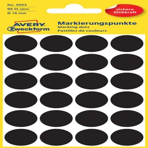 Etiket Avery 3003 rond 18mm zwart 96 stuks