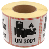 DULA Waarschuwingsetiket UN 3091 Lithium Batterijen - 1000 per rol