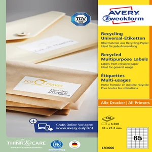 Etiket Avery LR3666 38x21.2mm recycled wit 6500 st