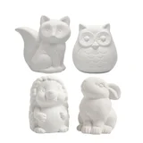 Dierenspaarpot Creativ terracotta 4st uil vos haas en egel 9-10cm wit