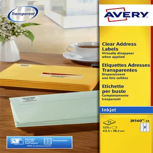 Etiket Avery J8560-25 63.5x38.1mm transparant 525