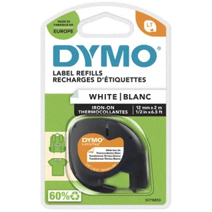 Labeltape Dymo LetraTag strijkbaar 12mm zwart op w