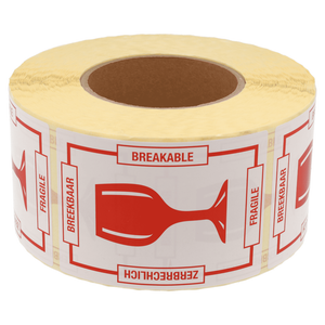 DULA Waarschuwingsetiket Breekbaar Rood 74x105 mm - Kern 76mm - 1000 per rol