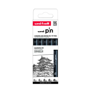 Fineliner Uni-ball Pin ASP008 set à 5 breedtes zwa
