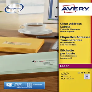 Etiket Avery L7551-25 38.1x21.1mm transparant 1625