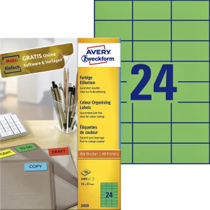 Etiket Avery 3450 70x37mm groen 2400 stuks