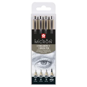 Fineliner Sakura Pigma Micron koelgrijs set 4 mate