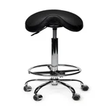 Zadelkruk Office Premium hoog met voetring harde wielen zw
