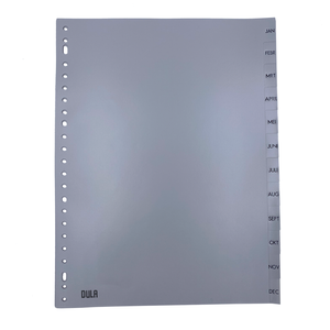 DULA Plastic tabbladen jan tot dec Grijs - 12 delig - 23 rings A4