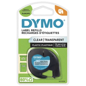Labeltape Dymo LetraTag plastic 12mm zwart op tran