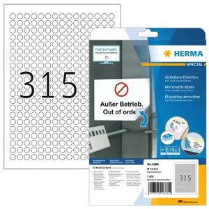 Etiket HERMA 4385 rond 10mm wit 7875 stuks