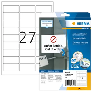 Etiket HERMA 4347 63.5x29.6mm verwijderbaar wit 67