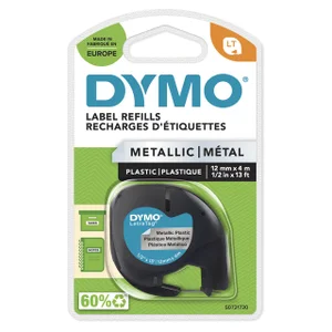 Labeltape Dymo LetraTag metallic 12mm zwart op zil
