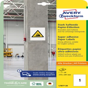 Etiket Avery L7877-20 210x297mm 20 stuks