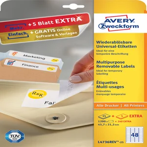 Etiket Avery L4736REV-25 45.7x21.2mm wit 1200 stuk