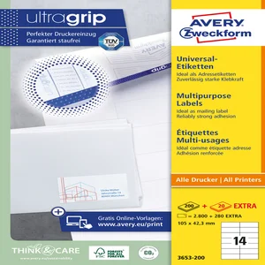 Etiket Avery 3653-200 105x42.3mm wit 2800 stuks