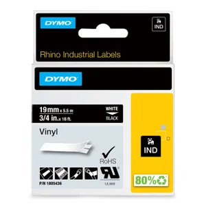 Labeltape Dymo Rhino industrieel vinyl 19mm wit op