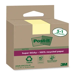 Memoblok 3M Post-it 654 RSSCOL 76x76mm geel 3+1 gr
