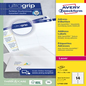 Etiket Avery L7163-250 99.1x38.1mm wit 3500 stuks