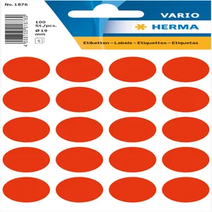 Etiket HERMA 1876 rond 19mm fluor rood 100 stuks