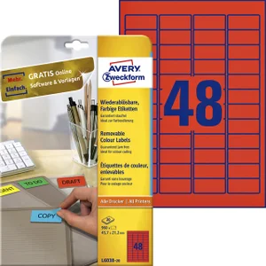 Etiket Avery L6038-20 45.7x21.2mm rood 960 stuks