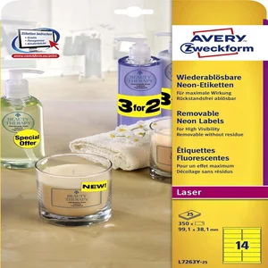 Etiket Avery L7263Y-25 99.1x38.1mm neon geel 350 s