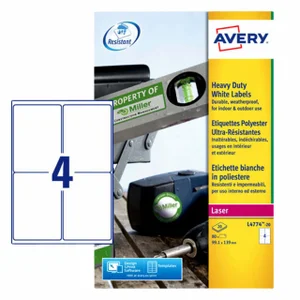 Etiket Avery L4774-20 99.1x139mm polyester wit 80