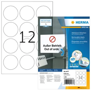 Etiket HERMA 4477 60mm verwijderbaar wit 1200 stuk