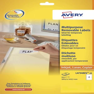 Etiket Avery L4734REV-25 199.3x143.5mm wit 50 stuk