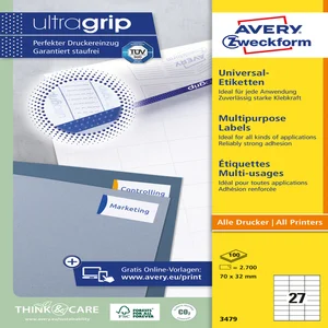 Etiket Avery 3479 70x32mm wit 2700 stuks