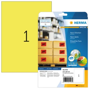 Etiket HERMA 5148 210x297mm A4 fluor geel 20 stuks