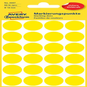 Etiket Avery 3007 rond 18mm geel 96 stuks