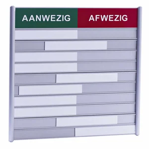 Aan- afwezigheidsbord voor 10 namen
