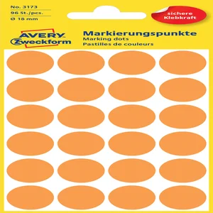 Etiket Avery 3173 rond 18mm lichtoranje 96 stuks
