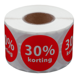 DULA Etiketten rond 30% korting 35mm - 500 stickers op rol - kortingsstickers