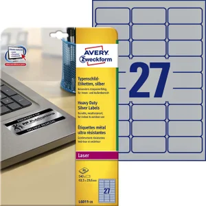 Etiket Avery L6011-20 63.5x29.6mm zilver 540 stuks