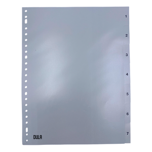 DULA Plastic tabbladen 1 tot 7 Grijs - Genummerd - 23 rings A4