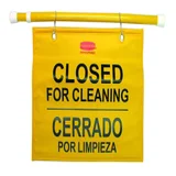 Waarschuwingsvlag hangend meertalig closed for cleaning geel