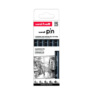 Fineliner Uni-ball Pin ASP009 set à 5 breedtes zwa