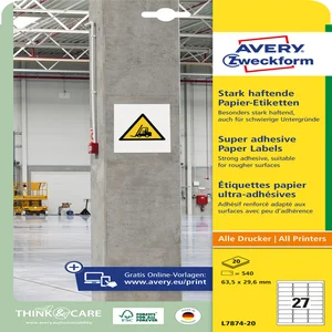 Etiket Avery L7874-20 63.5x29.6mm 540 stuks