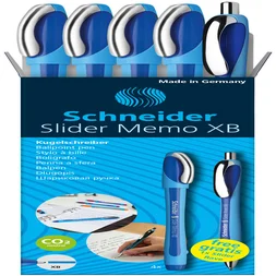 Balpen Schneider Slider Memo XB blauw 4st + 1 gra