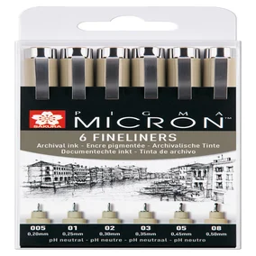 Fineliner Sakura Pigma Micron set à 6 schrijfbreed