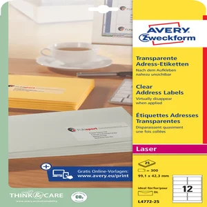 Etiket Avery L4772-25 99.1x42.3 mm transparant mat
