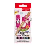 Viltstift Bruynzeel Kids assorti pastel glitter en zilver goud 6 stuks