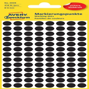 Etiket Avery 3009 rond 8mm zwart 416 stuks